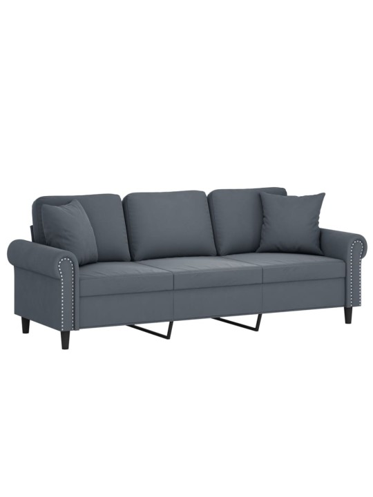 Trivietė sofa su pagalvėlėmis, tamsiai pilka, 180cm, aksomas