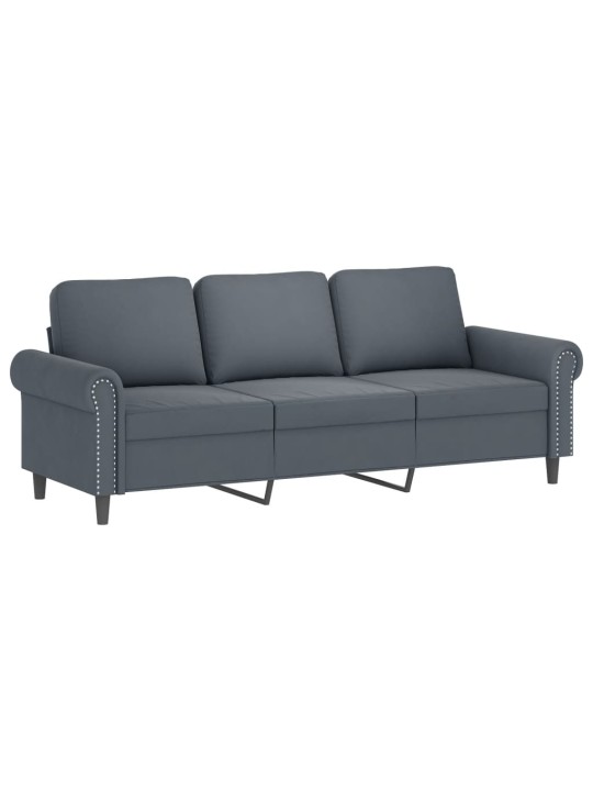 Trivietė sofa su pagalvėlėmis, tamsiai pilka, 180cm, aksomas