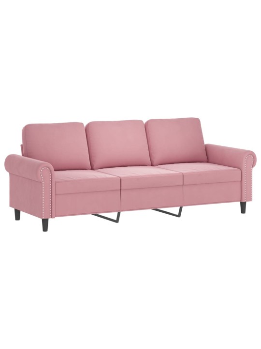 Trivietė sofa su pagalvėlėmis, rožinės spalvos, 180cm, aksomas