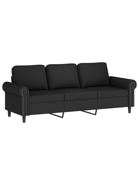 Trivietė sofa su pagalvėlėmis, juodos spalvos, 180cm, aksomas