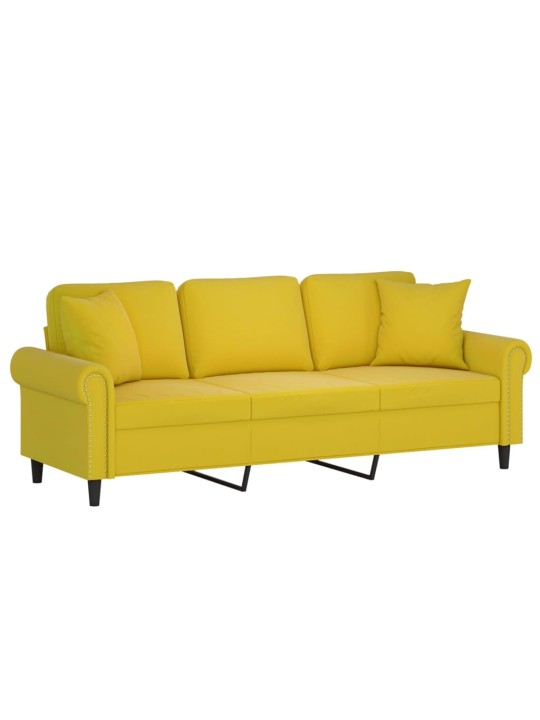 Trivietė sofa su pagalvėlėmis, geltonos spalvos, 180cm, aksomas