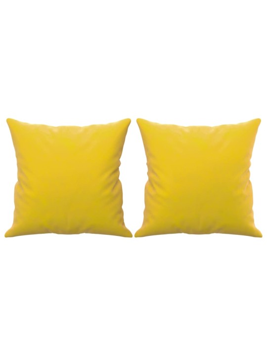 Trivietė sofa su pagalvėlėmis, geltonos spalvos, 180cm, aksomas