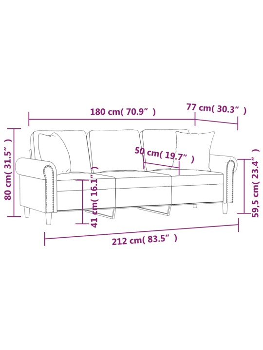 Trivietė sofa su pagalvėlėmis, geltonos spalvos, 180cm, aksomas