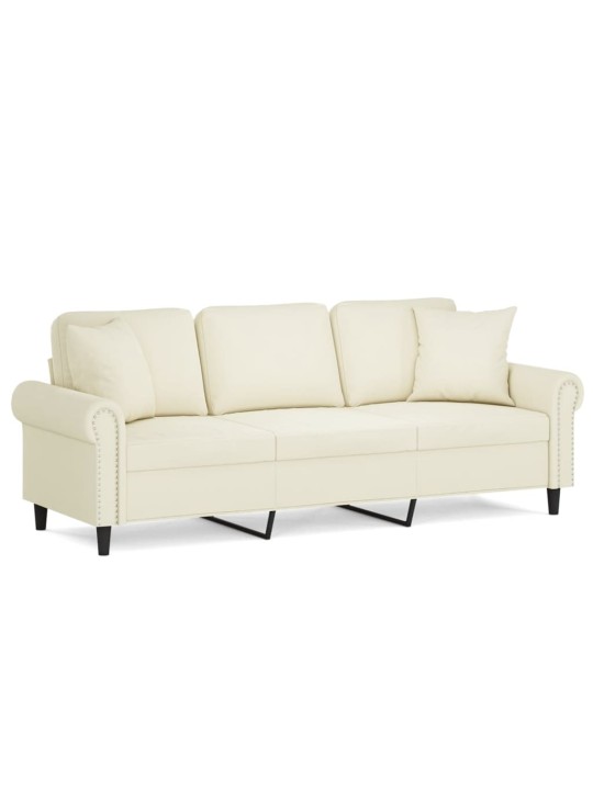 Trivietė sofa su pagalvėlėmis, kreminės spalvos, 180cm, aksomas