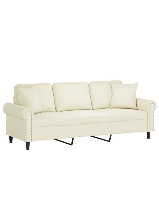 Trivietė sofa su pagalvėlėmis, kreminės spalvos, 180cm, aksomas