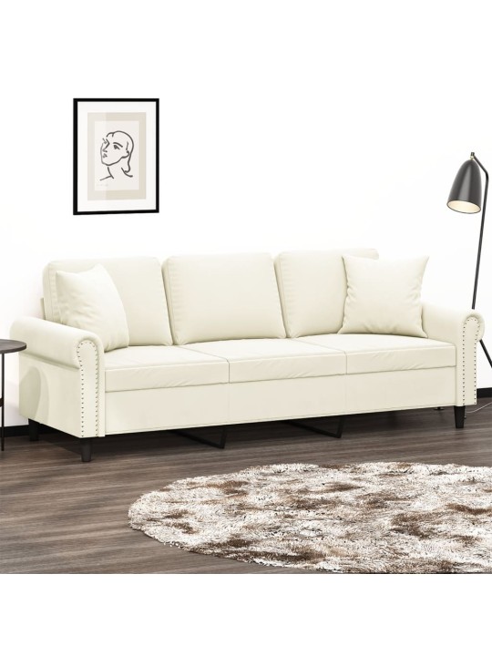 Trivietė sofa su pagalvėlėmis, kreminės spalvos, 180cm, aksomas
