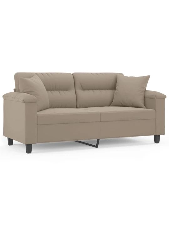 Dvivietė sofa su pagalvėmis, taupe, 140cm, mikropluošto audinys