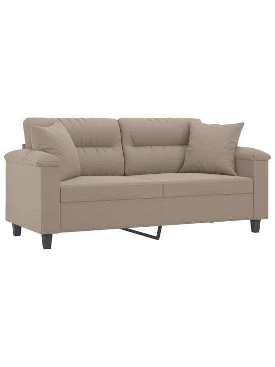 Dvivietė sofa su pagalvėmis, taupe, 140cm, mikropluošto audinys