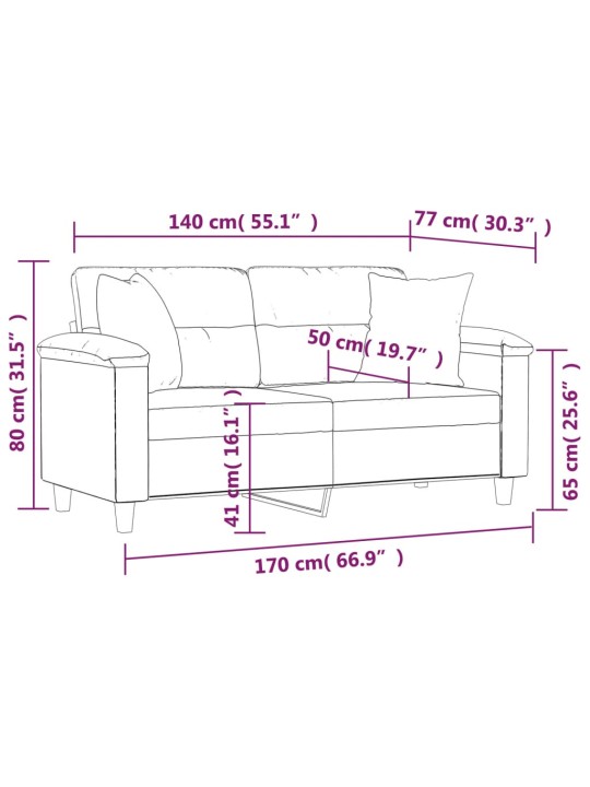 Dvivietė sofa su pagalvėmis, taupe, 140cm, mikropluošto audinys