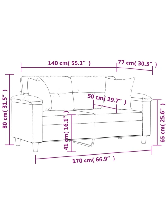 Dvivietė sofa su pagalvėmis, taupe, 140cm, mikropluošto audinys