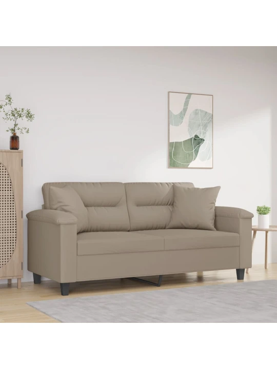 Dvivietė sofa su pagalvėmis, taupe, 140cm, mikropluošto audinys