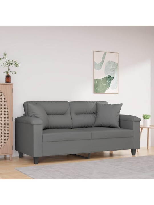 Dvivietė sofa su pagalvėmis, pilka, 140cm, mikropluošto audinys