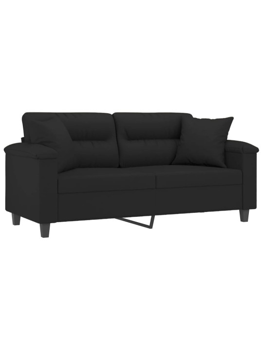 Dvivietė sofa su pagalvėmis, juoda, 140cm, mikropluošto audinys