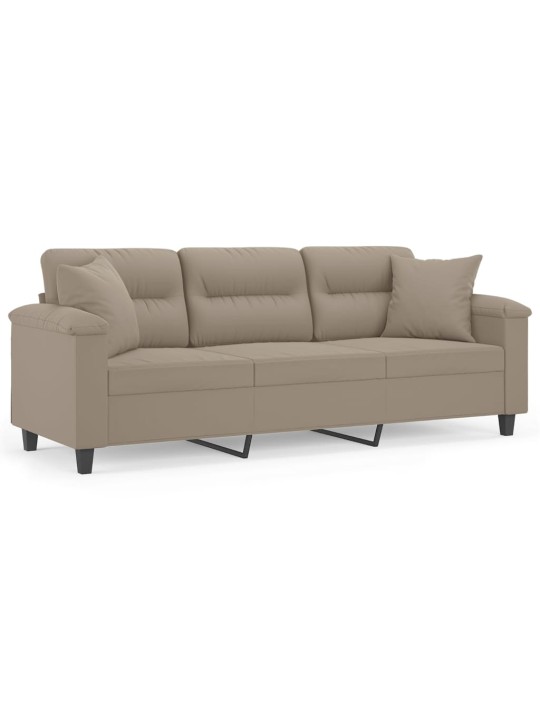 Trivietė sofa su pagalvėmis, taupe, 180cm, mikropluošto audinys