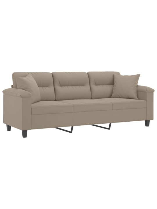 Trivietė sofa su pagalvėmis, taupe, 180cm, mikropluošto audinys