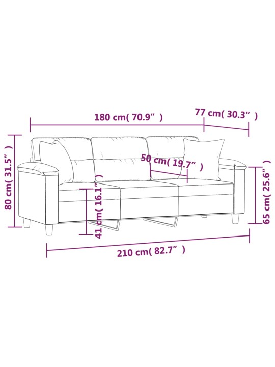 Trivietė sofa su pagalvėmis, taupe, 180cm, mikropluošto audinys
