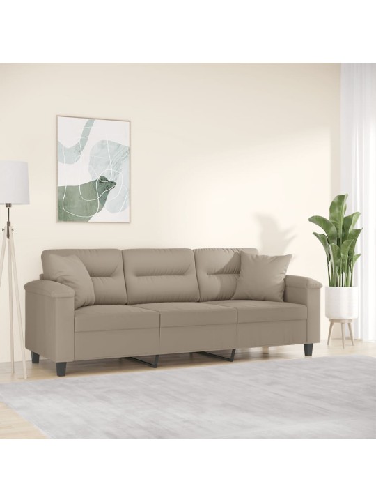 Trivietė sofa su pagalvėmis, taupe, 180cm, mikropluošto audinys