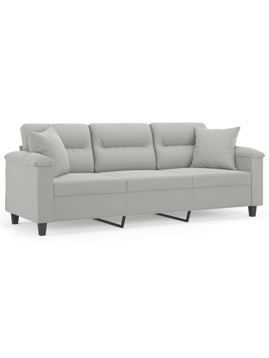 Trivietė sofa su pagalvėmis, pilka, 180cm, mikropluošto audinys