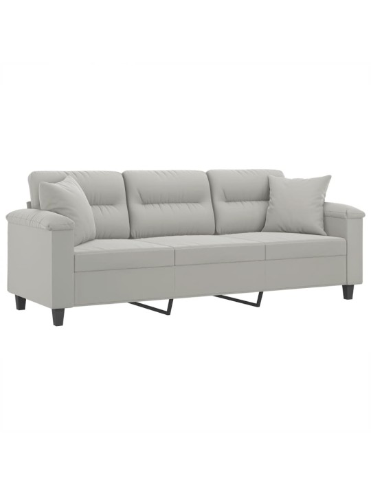 Trivietė sofa su pagalvėmis, pilka, 180cm, mikropluošto audinys