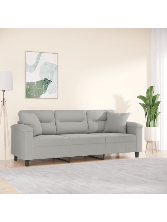 Trivietė sofa su pagalvėmis, pilka, 180cm, mikropluošto audinys