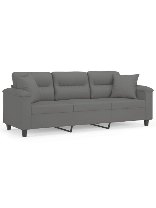 Trivietė sofa su pagalvėmis, pilka, 180cm, mikropluošto audinys