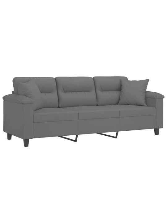 Trivietė sofa su pagalvėmis, pilka, 180cm, mikropluošto audinys