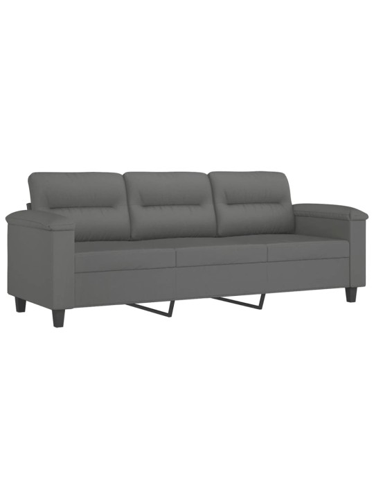 Trivietė sofa su pagalvėmis, pilka, 180cm, mikropluošto audinys