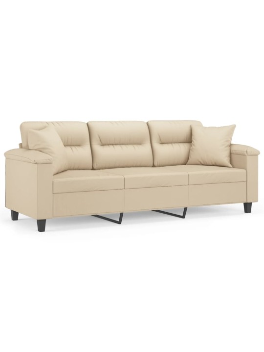Trivietė sofa su pagalvėmis, kreminė, 180cm, audinys