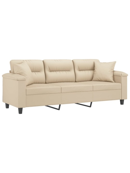 Trivietė sofa su pagalvėmis, kreminė, 180cm, audinys