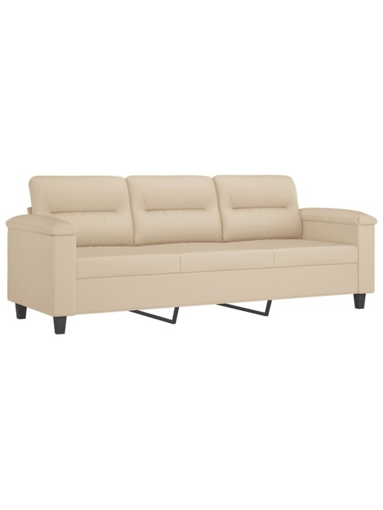 Trivietė sofa su pagalvėmis, kreminė, 180cm, audinys