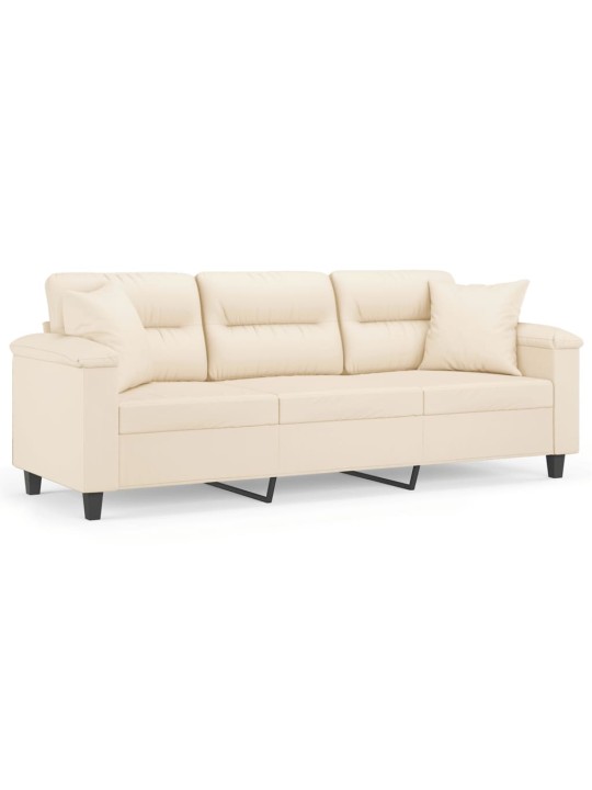 Trivietė sofa su pagalvėmis, smėlio, 180cm, audinys