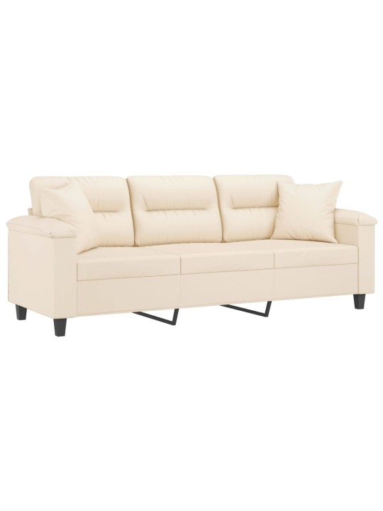 Trivietė sofa su pagalvėmis, smėlio, 180cm, audinys