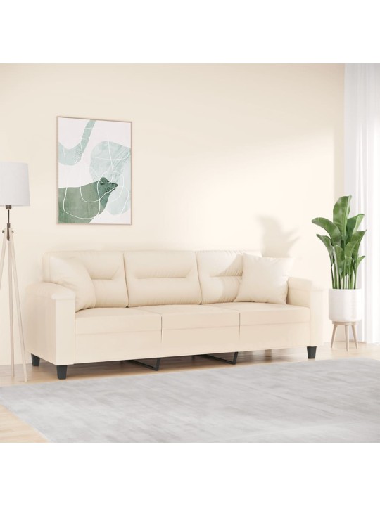 Trivietė sofa su pagalvėmis, smėlio, 180cm, audinys