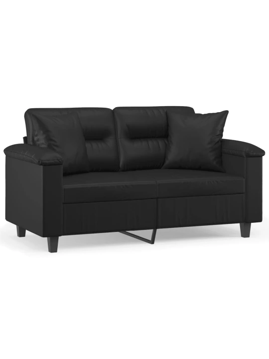Dvivietė sofa su pagalvėlėmis, juoda, 120cm, dirbtinė oda