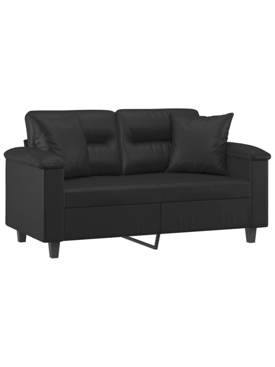 Dvivietė sofa su pagalvėlėmis, juoda, 120cm, dirbtinė oda