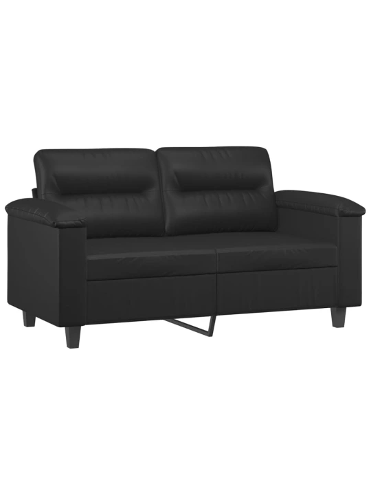 Dvivietė sofa su pagalvėlėmis, juoda, 120cm, dirbtinė oda