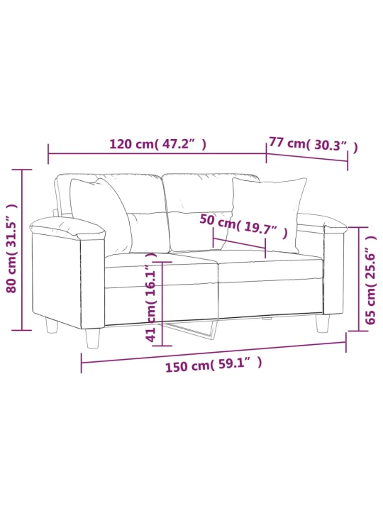 Dvivietė sofa su pagalvėlėmis, juoda, 120cm, dirbtinė oda