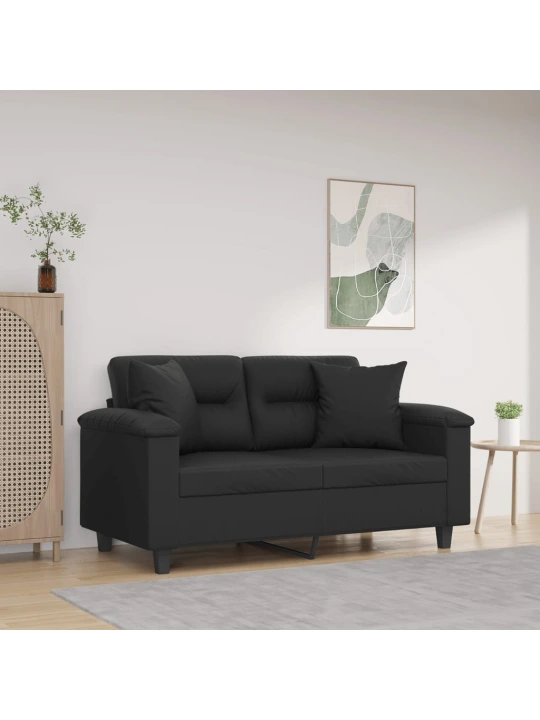 Dvivietė sofa su pagalvėlėmis, juoda, 120cm, dirbtinė oda