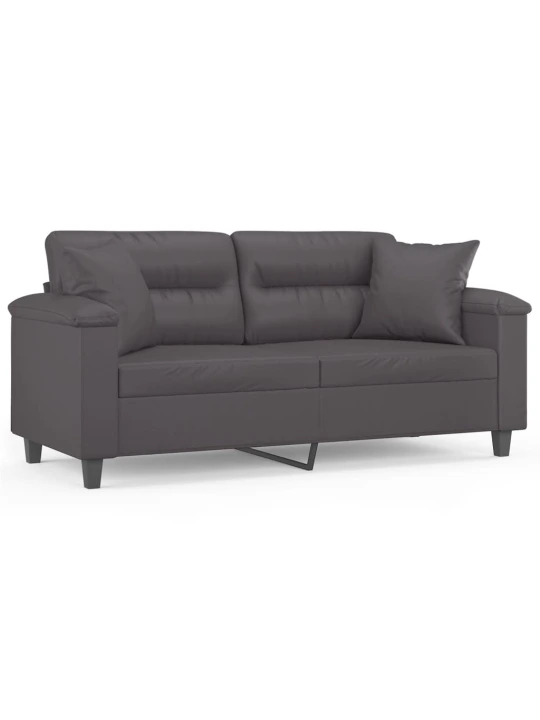 Dvivietė sofa su pagalvėlėmis, pilka, 140cm, dirbtinė oda