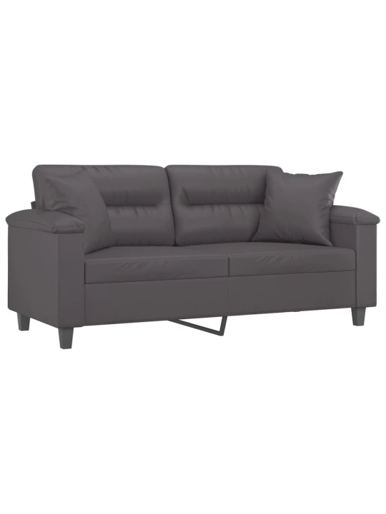 Dvivietė sofa su pagalvėlėmis, pilka, 140cm, dirbtinė oda