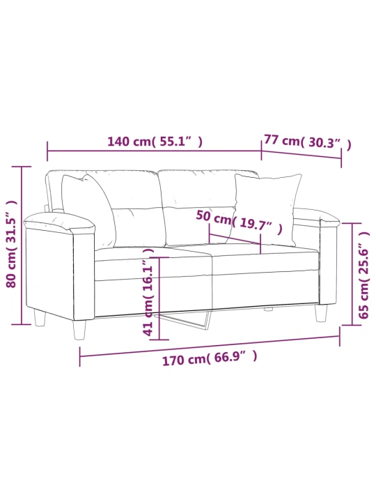 Dvivietė sofa su pagalvėlėmis, pilka, 140cm, dirbtinė oda