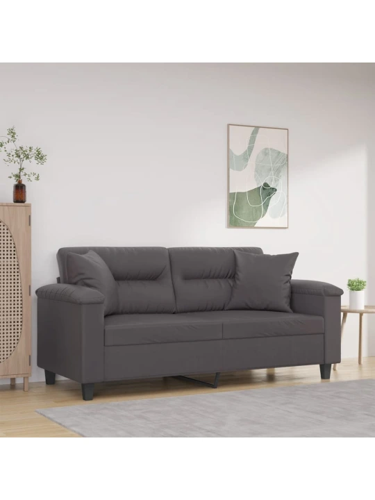 Dvivietė sofa su pagalvėlėmis, pilka, 140cm, dirbtinė oda
