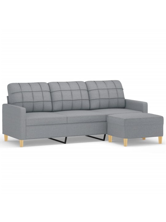 Trivietė sofa su pakoja, šviesiai pilka, 180cm, audinys