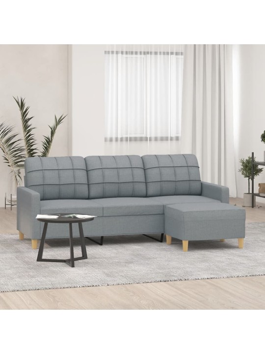 Trivietė sofa su pakoja, šviesiai pilka, 180cm, audinys