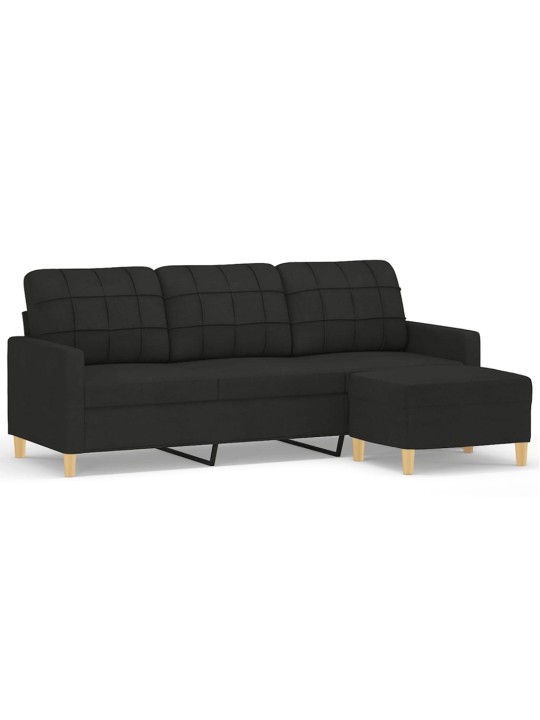 Trivietė sofa su pakoja, juodos spalvos, 180cm, audinys