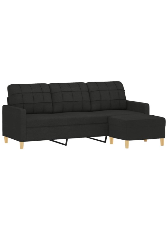 Trivietė sofa su pakoja, juodos spalvos, 180cm, audinys
