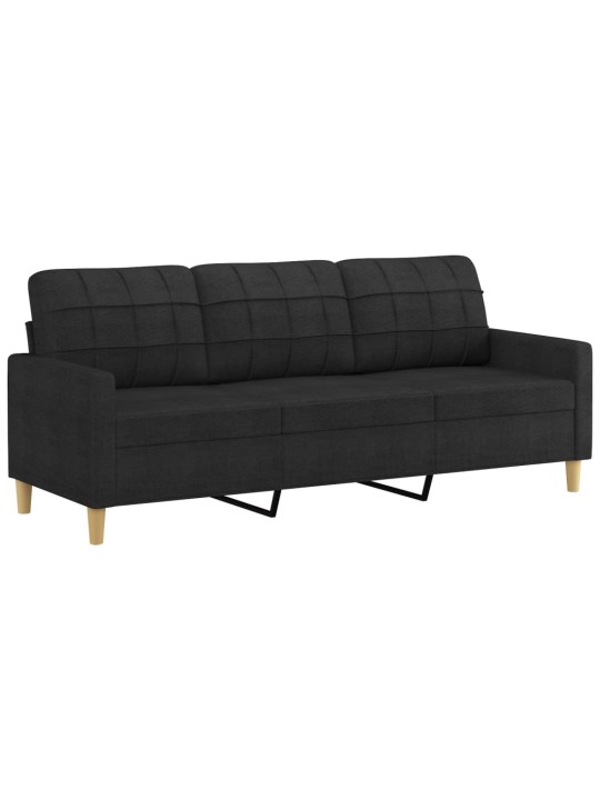 Trivietė sofa su pakoja, juodos spalvos, 180cm, audinys