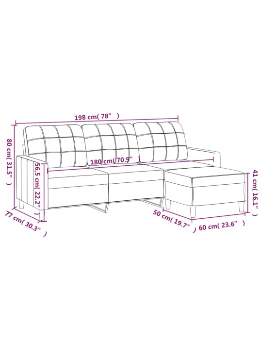 Trivietė sofa su pakoja, juodos spalvos, 180cm, audinys