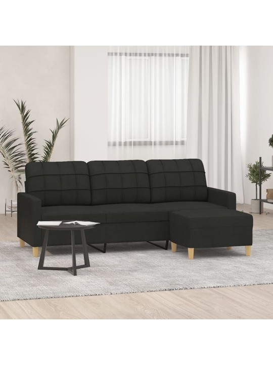 Trivietė sofa su pakoja, juodos spalvos, 180cm, audinys