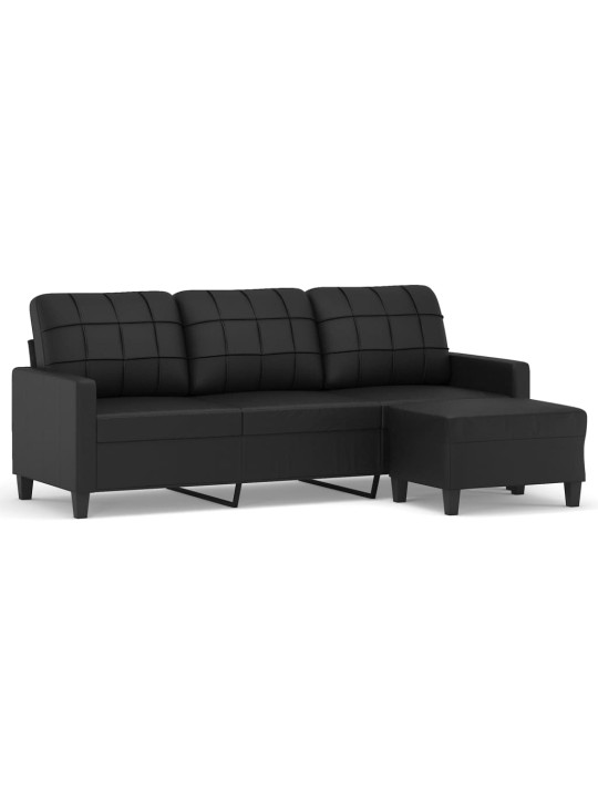 Trivietė sofa su pakoja, juodos spalvos, 180cm, dirbtinė oda
